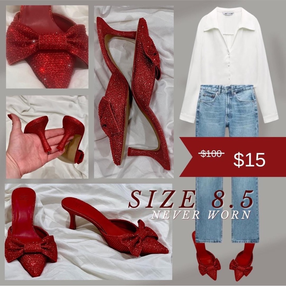 Red Rhinestone Bow Detail Kitten Heels